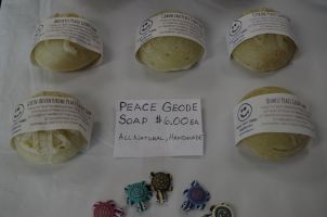 These are the new all natural, handmade geode soaps. They even used shungite infused waters when they make it. Each soap has a crsytal/geode inside it.